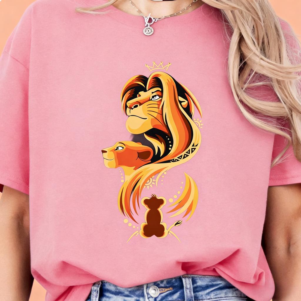 2026 New Cartoon Women Simba Lion King Geometric Print Womens TShirt Easy Fashion Plus Size Short Sleeve
