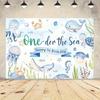 Watercolor Marine Animal Photo Booth Backdrop for 1st Birthday