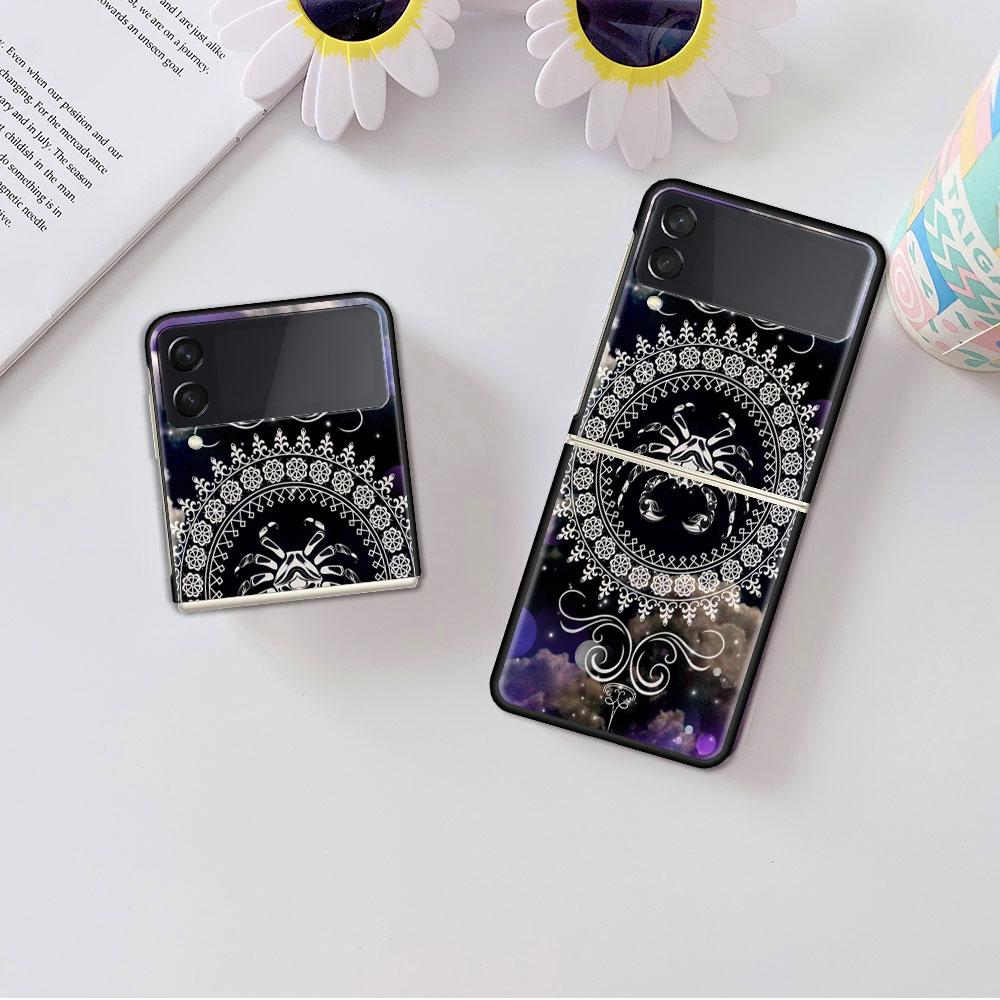Роскошный чехол для Samsung Galaxy Z Flip 4 3 5G Черные жесткие ПК чехлы для телефона Модная задняя крышка ZFlip Funda Мандала 12 Созвездий