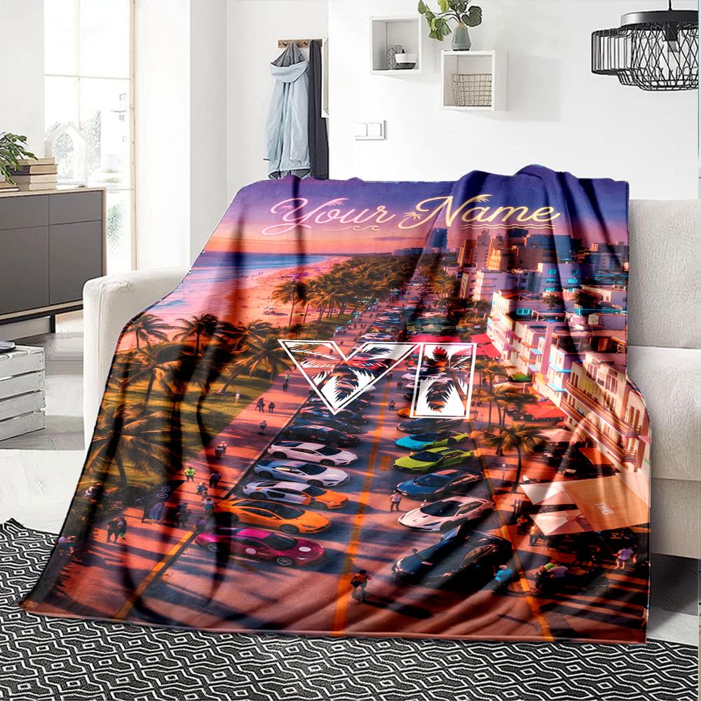 Gta Personalized Text Blanket Multi-purpose Customizable Blanket Warmthful Decor for Office Chair Bedding Livingroom Seaside Ideal for All Seasons