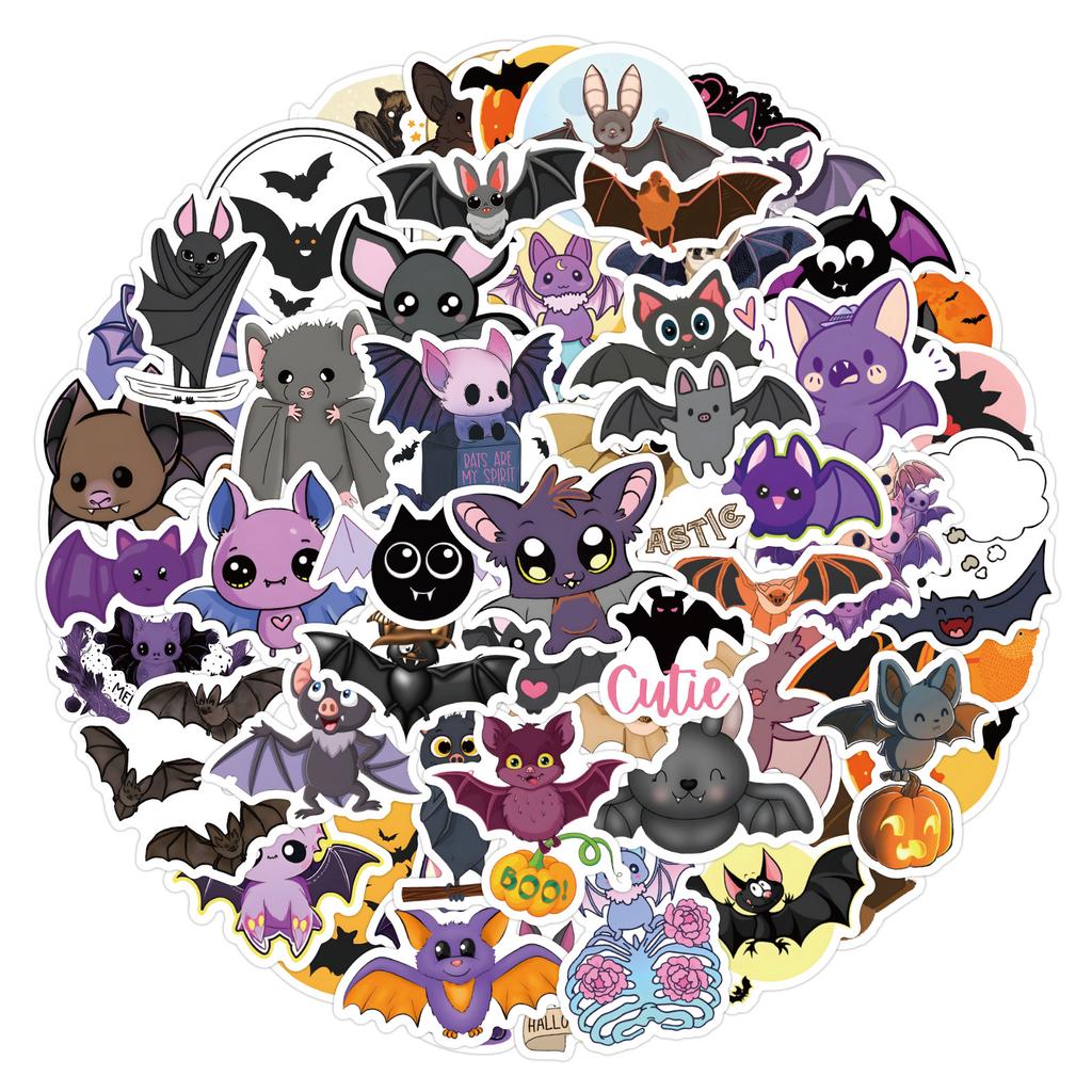 60 New Halloween Bat Stickers Scooter Notebook Paper Palette Box Waterproof Stickers