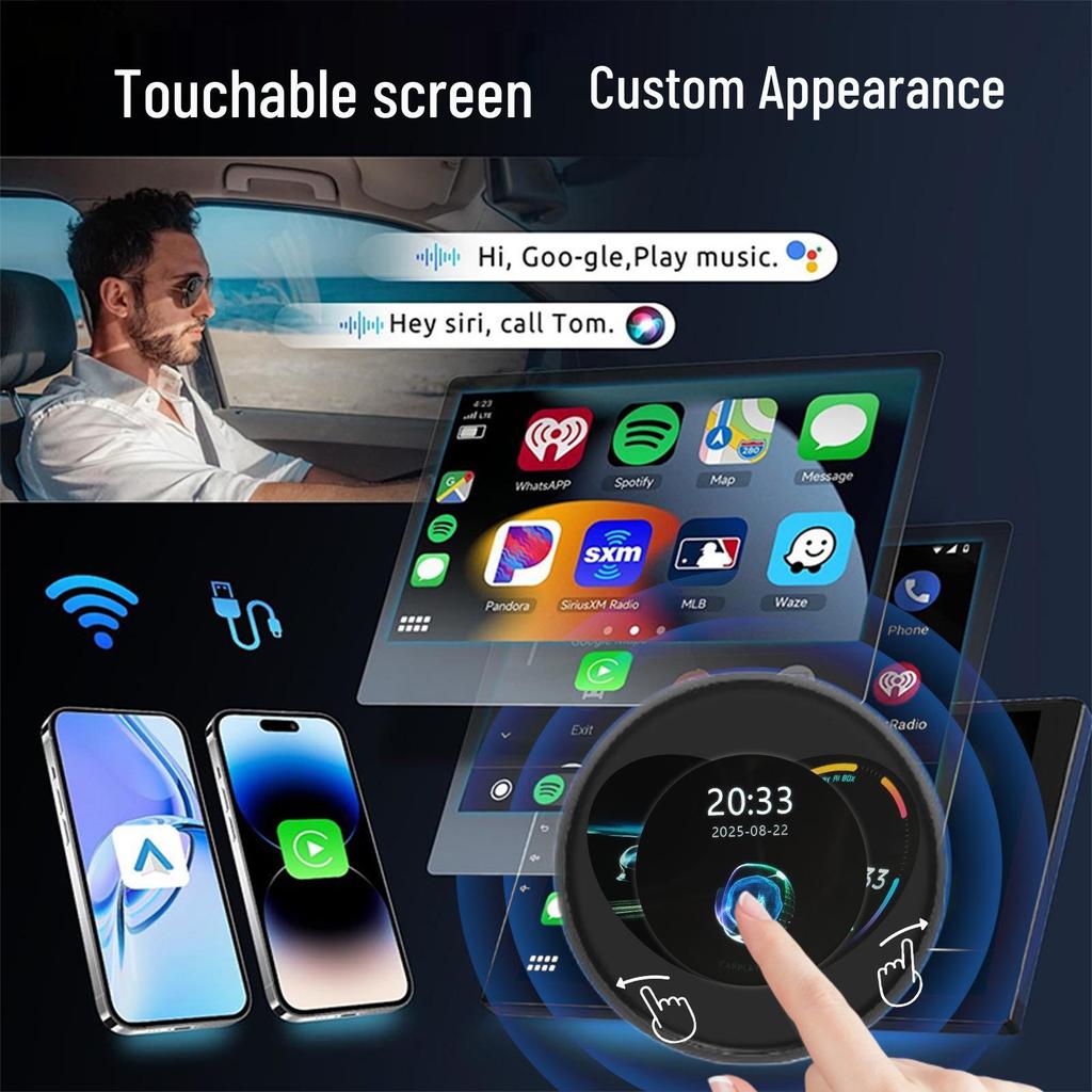 Проводной-беспроводной адаптер CarPlay с сенсорным экраном для BMW, Mercedes, Porsche, Xiaomi и других