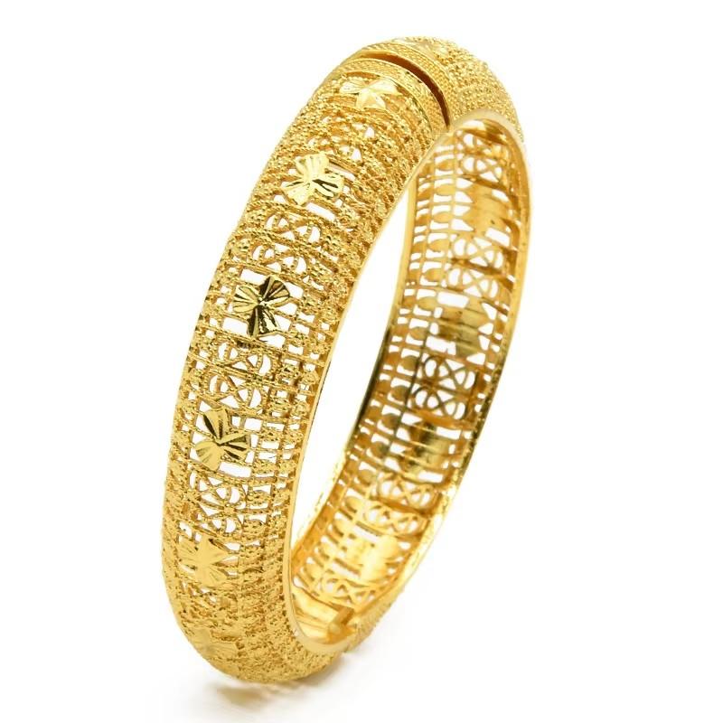 Luxury Dubai Bridal Bangles Gift 24K Gold Plated Indian African Bracelets Charm Wedding Nigerian Arabic Hand Jewelry for Women
