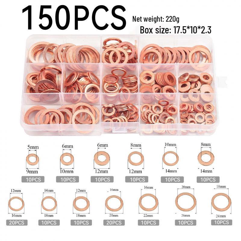 Copper Washer Marine Sealing Gasket Set, 50-400 Pcs, M5 Size