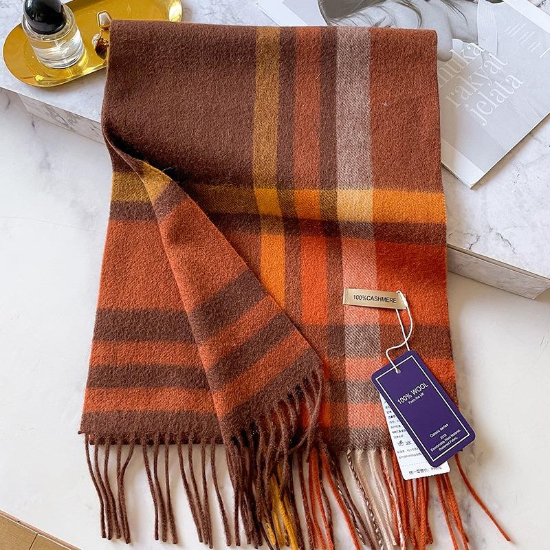Классический клетчатый шарф из чистого кашемира оранжевого цвета двусторонний женский зимний подарок
