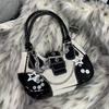 Women Bag New Fashion PU Canvas Chains Shoulder Bag Handbag Dark Style