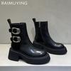 Leather Chunky Women Ankle Boots Designer Platform Mid Heels Shoes 2025 Trend Winter New Pumps Goth Motorcycle Botas De Mujer