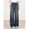 Retro white plaid wide-leg jeans women's autumn new high-waisted loose-fitting design floor pants