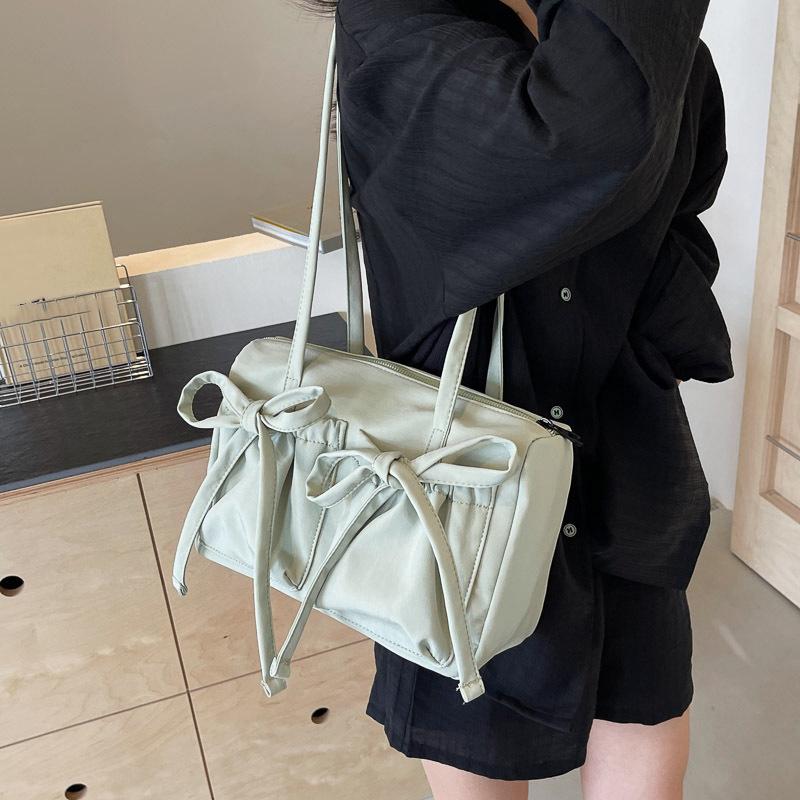 Yogodlns Легкая повседневная хлопковая сумка на плечо, уникальный свежий дизайн с бантом, дорожная сумка подмышки, однотонная женская большая вместительная сумка