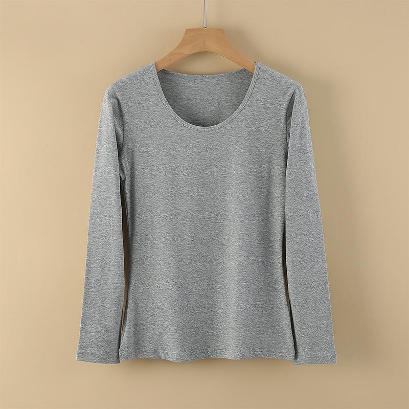 Женский термосвитер из чистого хлопка с длинными рукавами - круглый вырез, теплый топ на осень/зиму