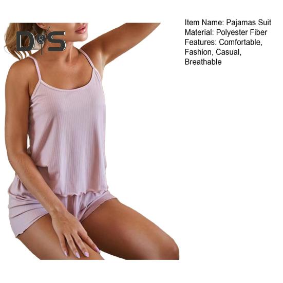 Женские пижамные комплекты на бретельках, ребристый топ без рукавов и шорты с эластичной резинкой на талии, повседневная пижама для дома