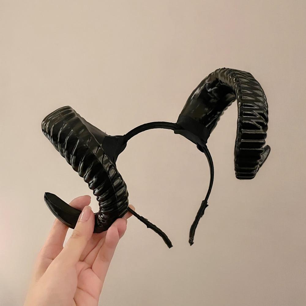 Realistic Halloween Devil Headband Artificial Goat Horn Hair Hoop Black Demon Horn Headwear  Stage