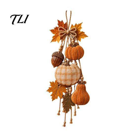 Autumn Front Door Sign Rustic Pumpkin Hanging Swag, Wooden Ornament with Optional Warm Harvest Theme LED Lights, Fall Hanger for Farmhouse Wall Decor