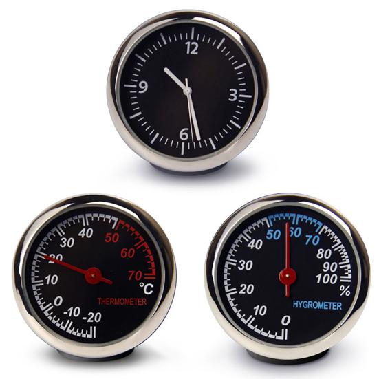 Car Interior Mini Quartz Watch Clock Hygrometer Thermometer Dashboard Ornament