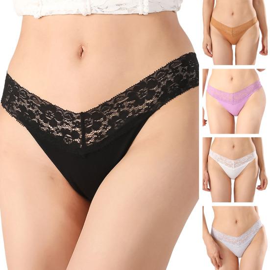 Cotton Lace Thongs for Women Sexy Seamless Low Waist Panties Ladies Breathable No Show Stretch Underwear