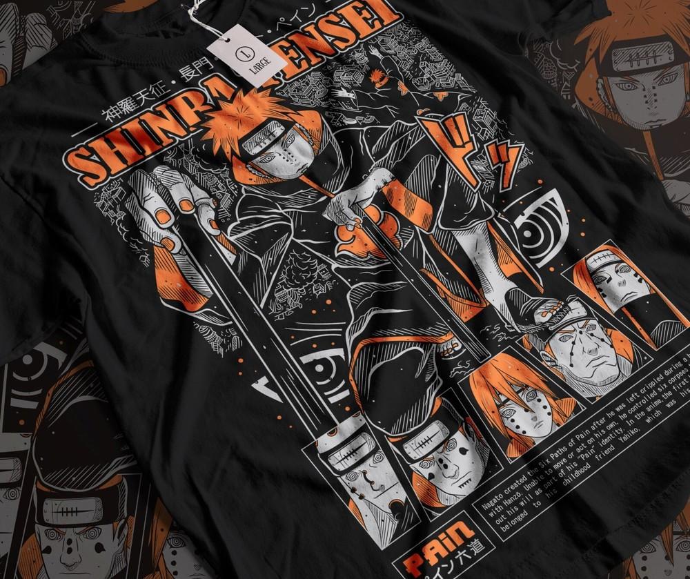 Футболка с принтом Pain Shinra Tensei Naruto Itachi Uchiha Akatsuki Свитер Аниме Мягкая футболка Унисекс