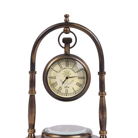 Decorative Table Clock with Antler Design, Desk Clock with Stand, Elegant Home and Office Decor Clock with Compass
