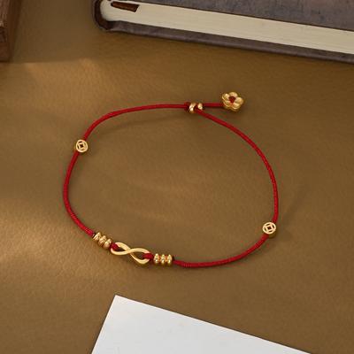 Винтажный браслет из красной нити с подвеской Мёбиуса и монетой удачи, плетеный браслет-шарм ручной работы на удачу