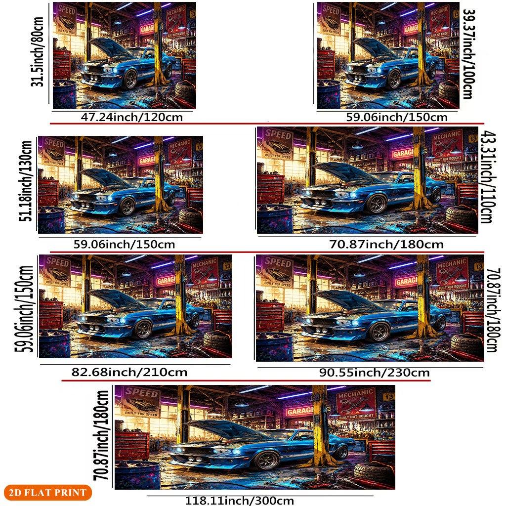 One 2D flat banner, featuring a classic sports car theme, made of polyester fiber material