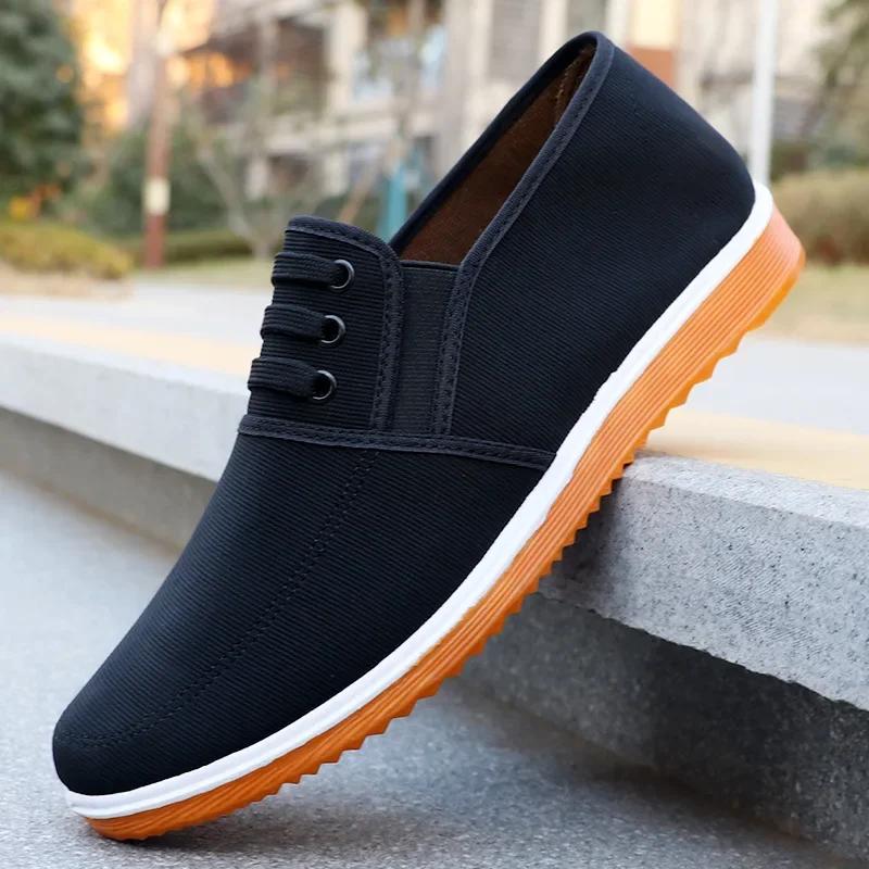 Мужская парусиновая обувь: Повседневные спортивные мокасины на весну/осень с однотонной подошвой и плоской подошвой для мужчин, парусиновые туфли
