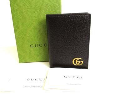 Оригинальный черный кожаный визитница GG Marmont №9260 Открытая коробка