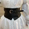 Classic Pin Buckle Wide Belts Black Elastic PU Waistband Trendy Corset Belt Classic Dress Coat Girdle For Women Girls
