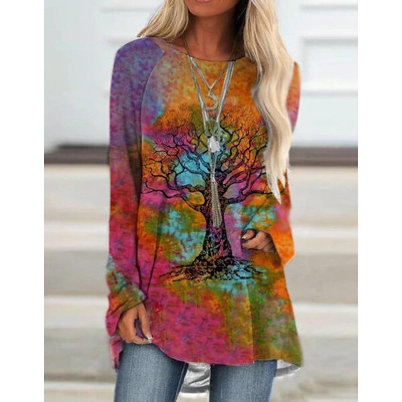 Женская футболка больших размеров с длинным рукавом и 3D принтом, весенне-осенняя повседневная свободная верхняя одежда с круглым вырезом
