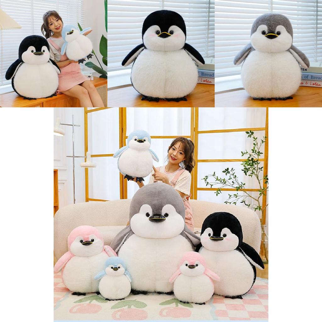 Очаровательная мягкая плюшевая игрушка-пингвин черного и серого цвета, идеально подходящая для детских подарков на день рождения.