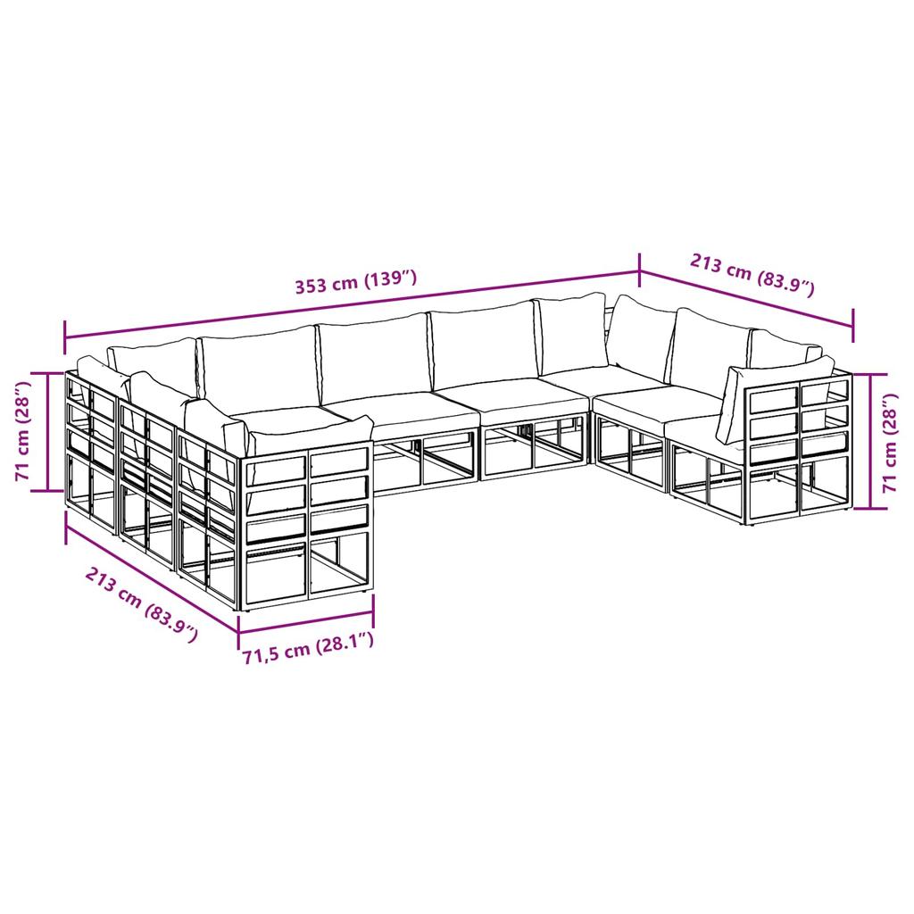 9 Piece Garden Sofa Set with Cushions Black Aluminum