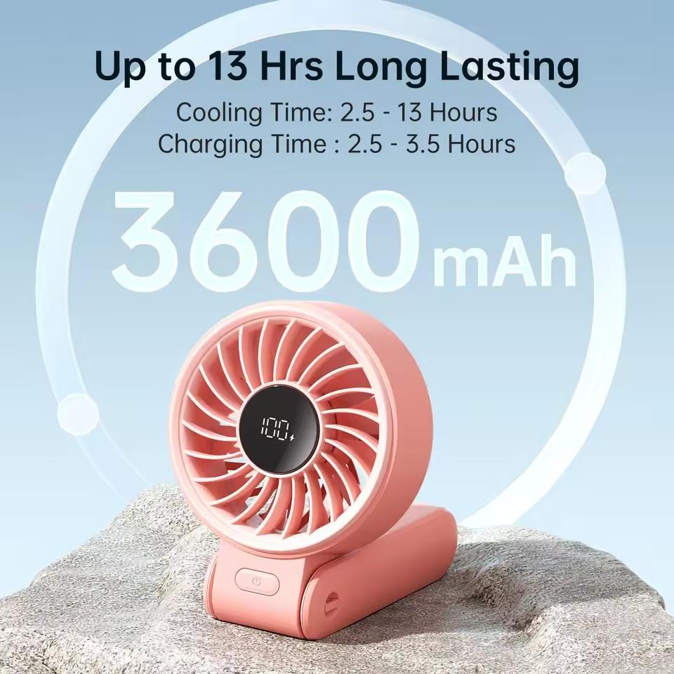 JISULIFE Portable Handheld Fan with LED Display 5 Speeds 5000mAh 150°Folded 3-IN-1 Hand/Desk/Neck Multifunction Personal Fan