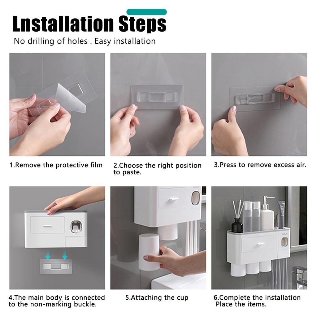 Держатель для зубных щеток в ванной комнате, настенный стеллаж для хранения в ванной комнате, двойной автоматический дозатор зубной пасты с магнитными чашками