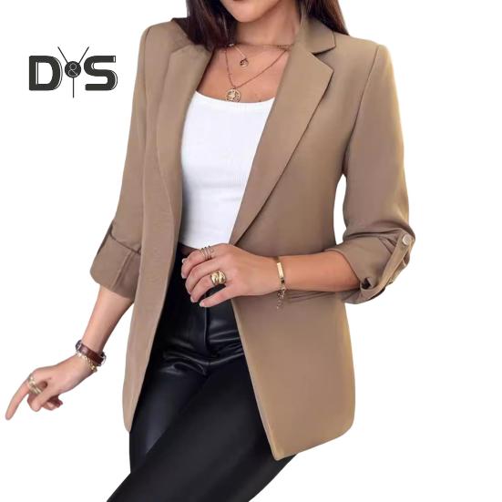 Women Suit Coat Autumn Winter Long Sleeved Cardigan Coat Casual Lapel Solid Color Suit for Business Daily Wear
