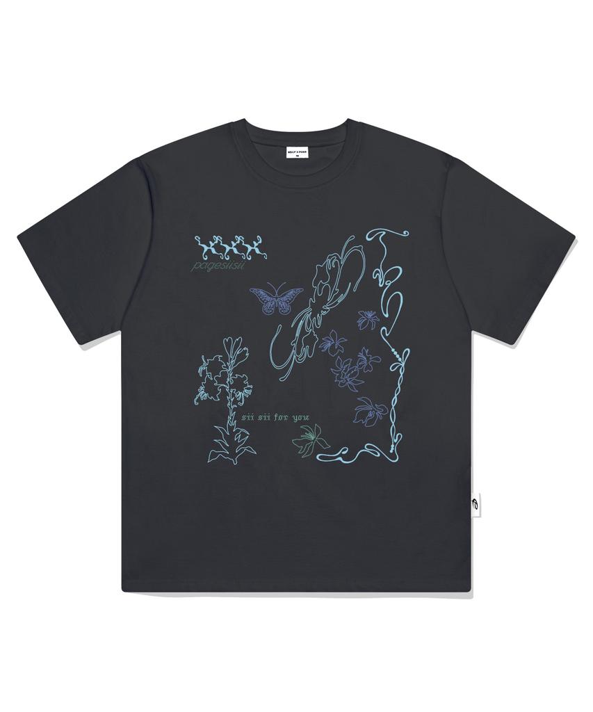 PAGESIISII Line Hand-Drawing Print Short Sleeve T-Shirt Black