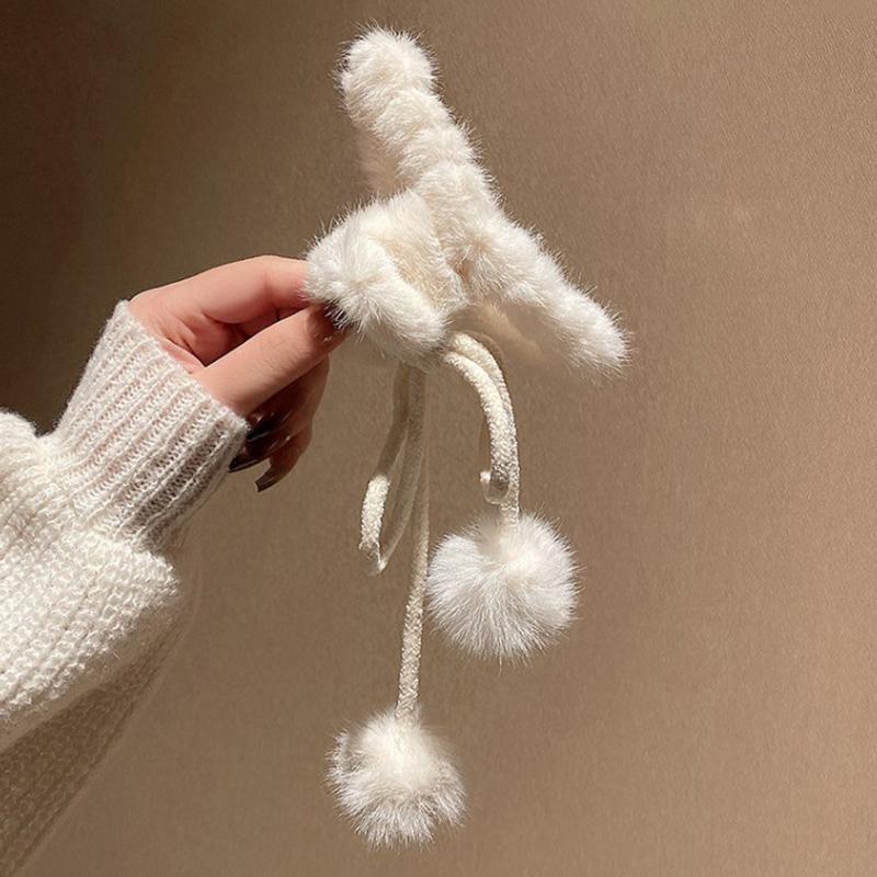 Solid Color Plush Hair Claw Claw Clip Fluffy Elegant Anti-Slip Hair Accessories