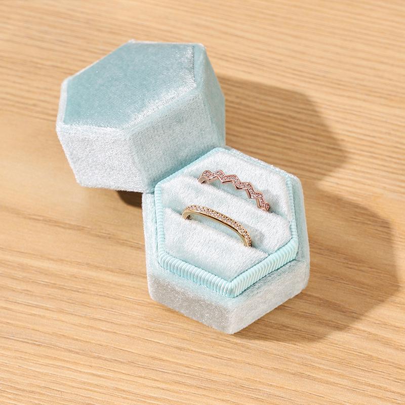 Personalized Velvet Hexagonal Jewelry Ring Box - Dustproof Gift Storage