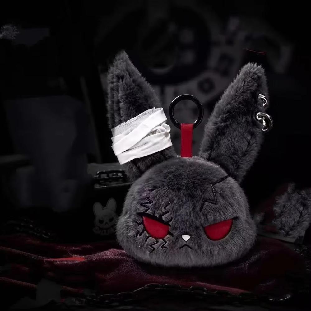 Plush Dark Bunny Plush Doll Embroidered Rabbit Bag Charm Cute Bunny Plush Keychain  Daily Carry
