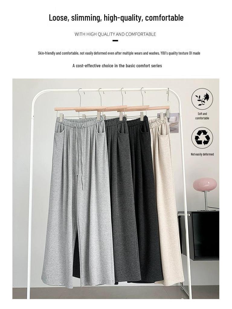 2025 Маленькие женские серые широкие спортивные штаны - Повседневные брюки на кулиске для осени/зимы (XS)