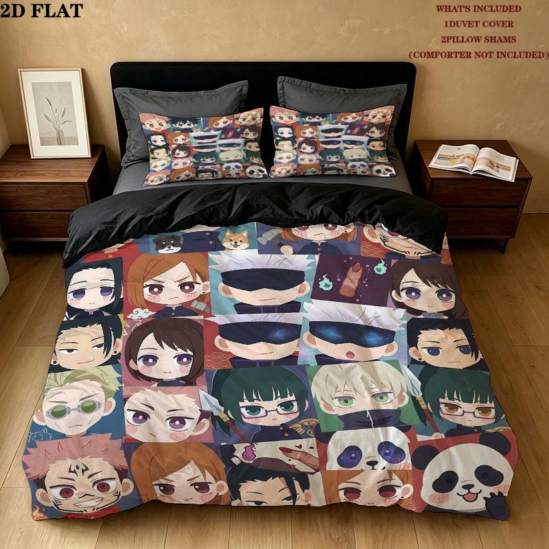 Jujutsu Kaisen Pattern Bedding Quilt Set Quilt Cover Pillowcase Home Birthday Gift(1 * duvet cover + 2 * pillowcase, without core)
