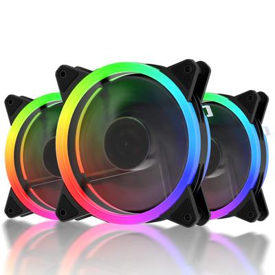 UpHere 120мм RGB вентилятор для корпуса ПК с черным центром и светодиодным кольцом, окружающим бесшумный 25мм 6PIN питание SATA, черная рамка с контроллером и пультом, набор из 3