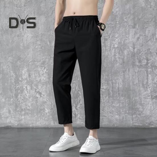 Мужские брюки с укрепленными карманами, затягивающимся шнурком на талии, повседневные однотонные брюки, летние прямые брюки