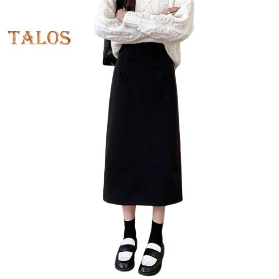 Женская юбка А-силуэта, эластичная, с высокой талией, однотонная, ретро-юбка с разрезом, однотонная, осень-зима, утягивающая юбка