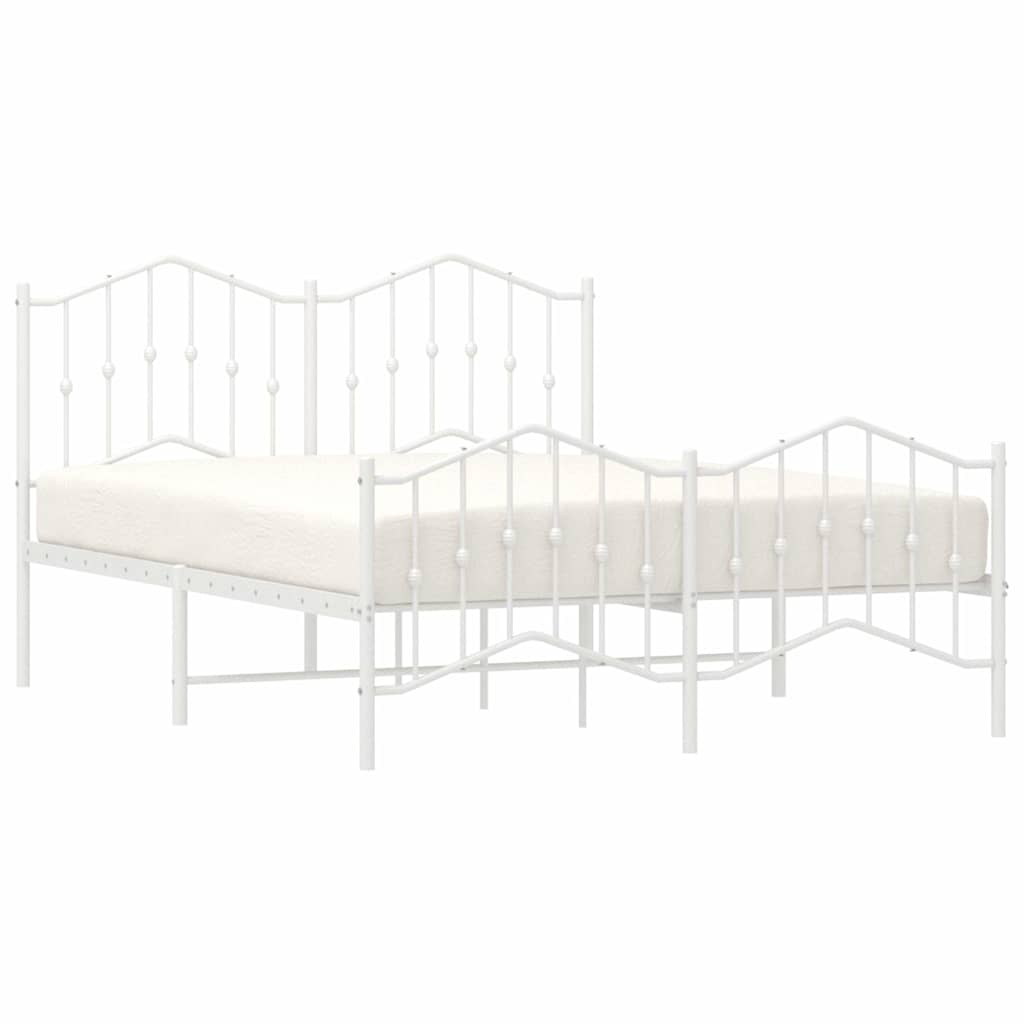 Metal Bed Frame with Headboard and Footboard White 135 x 190 cm
