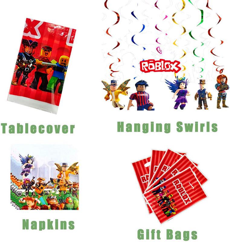 Roblox Game Party Supplies: Virtual World Plates, Cups, Hats Set