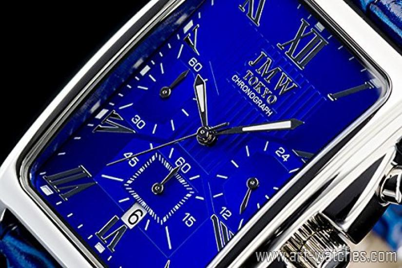 JMW TOKYO Квадратные Синие Прямоугольные Лимитированные Seiko Кварцевые Кожаные Оригинальные Деловые День Подарок до 300 штук Мужские Часы, & Серебристые, Хронограф, Издание,