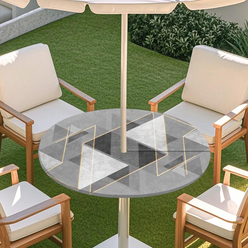 Outdoor Round Table Cover With Umbrella Hole Elastic Edge Waterproof Patio Dining Tablecloth Garden Terrace