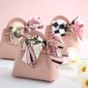 1PC Leather Gift Bags Bow Ribbon Packaging Bag Wedding Favour Distributions Bags Eid Mubarak Candy Packaging Box Mini Handbag