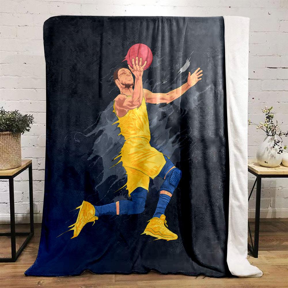 Basketball Player Dynamic Action Yellow Sportswear bedroom Blanket for Livingroom Couch lunch break Soft throw for Friend's festival Gift