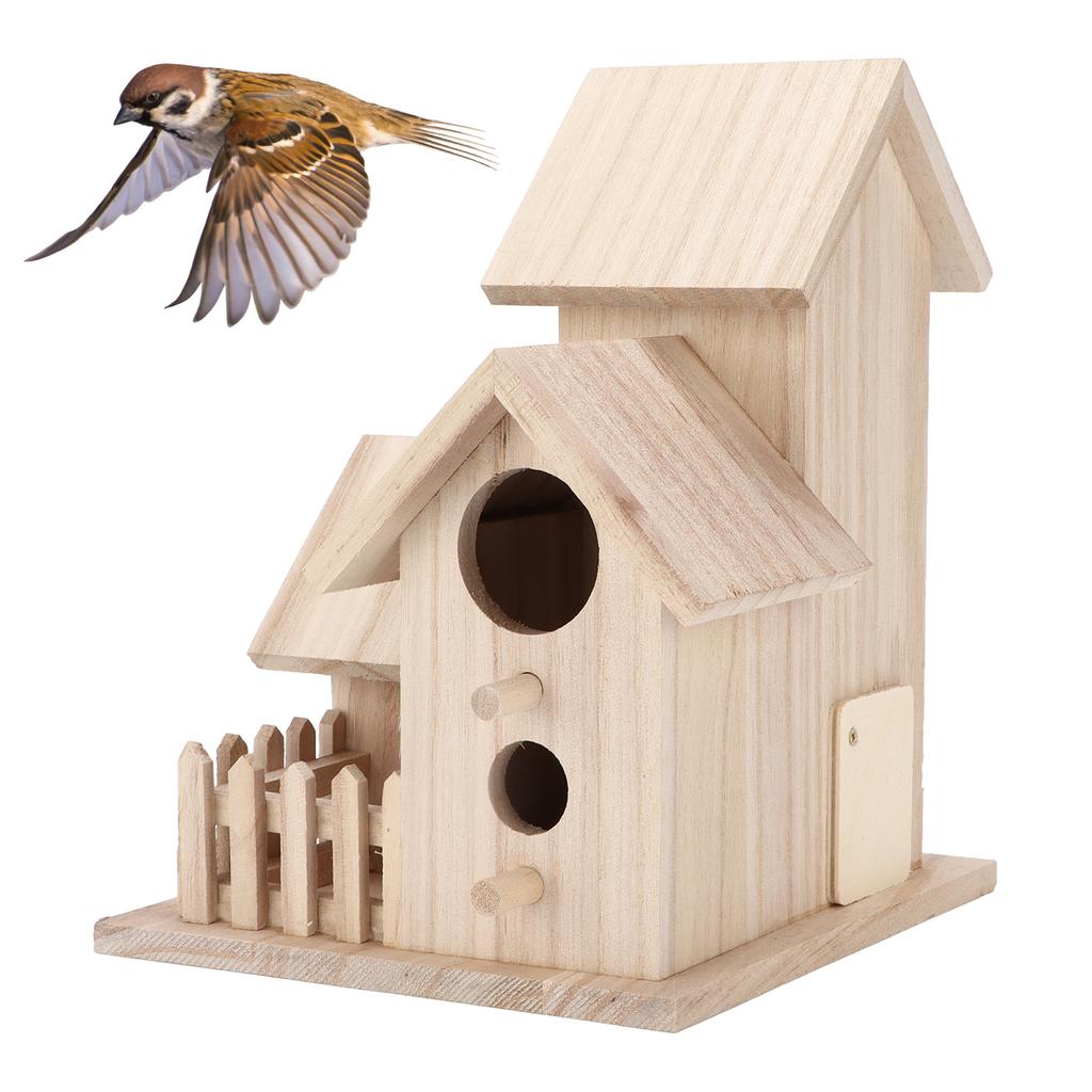 Outdoor Birdhouse Paulownia Garden Bird Nests Small Bird Breeding Box for Wild BirdsThree Rooms