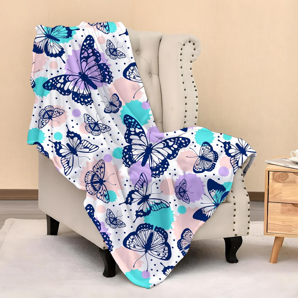 Ultra Soft Butterfly Theme Blanket Soft Warm Plush Fleece Flannel Butterflies Throw Blanket for Travel, Airplane, Bed, Couch,Car