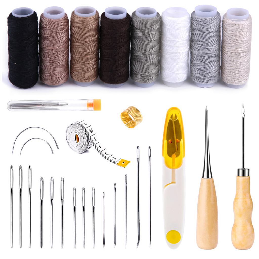 Basic Leather Sewing Tool Leather Working Tool with Sewing Needle Waxed Thread Stitching Awls Leather Repair Set